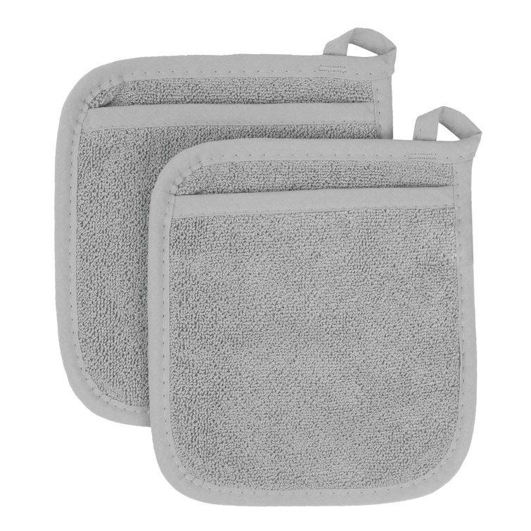 Gray Terry Cloth Cotton Pocket Mitt Pot Holders, Set of Two