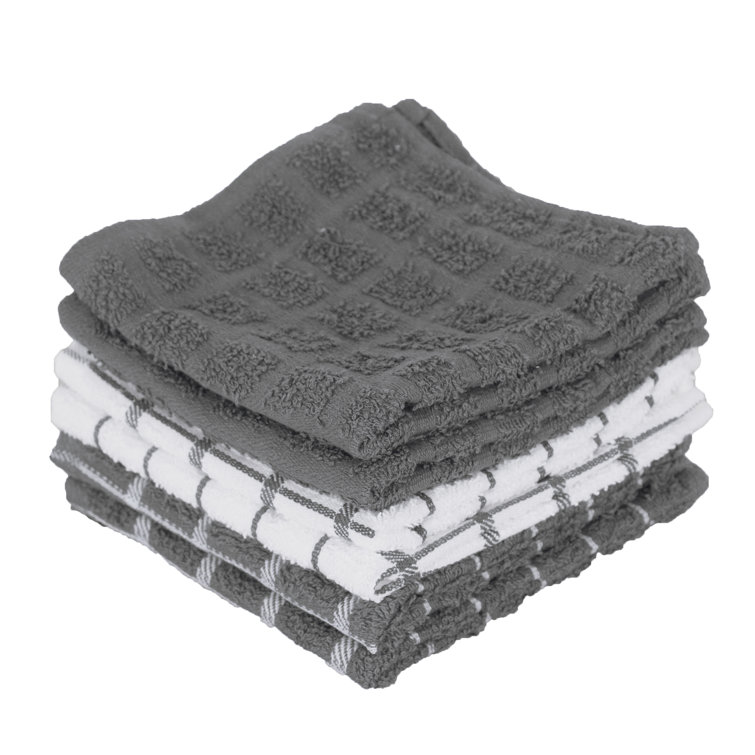 Gray Terry Cotton Check Dish Cloth Set of Six