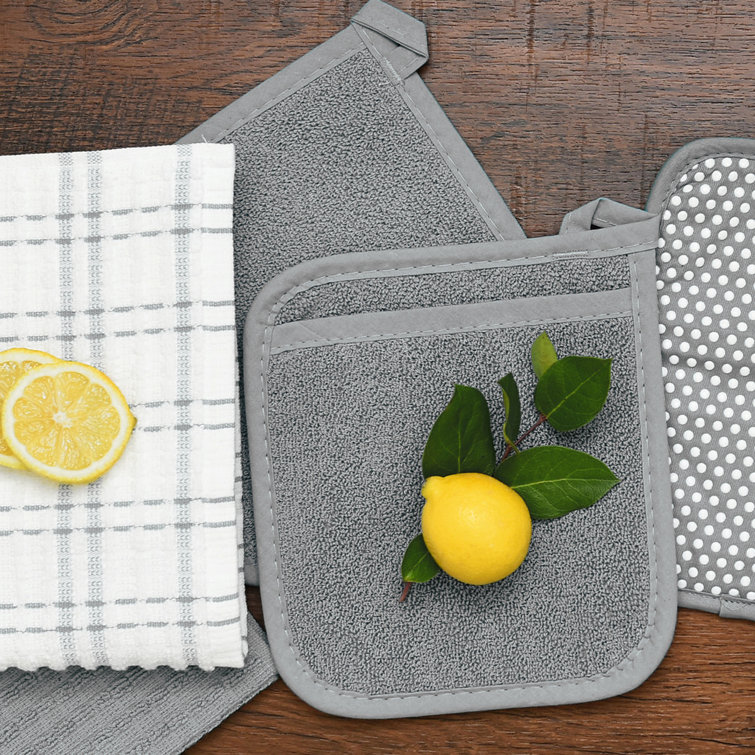 Gray Terry Cloth Cotton Pocket Mitt Pot Holders, Set of Two