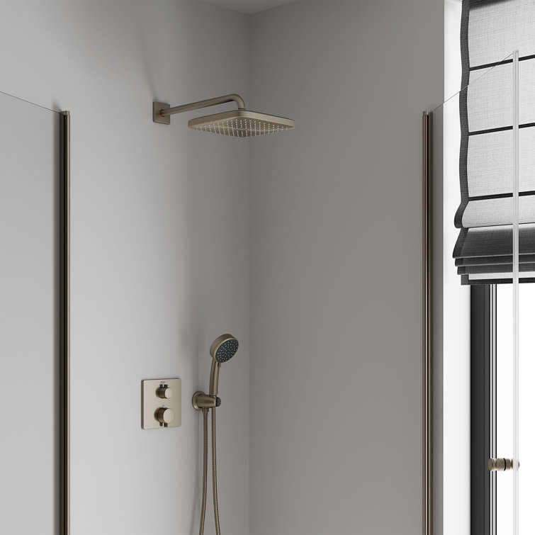 Brushed Nickel Square Rain Shower Head with DreamSpray