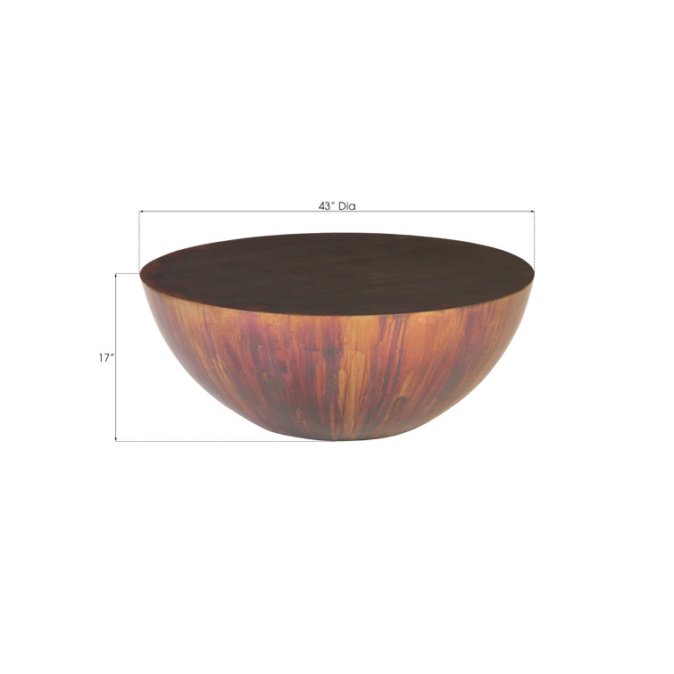 Round Brown Wood Drum Coffee Table