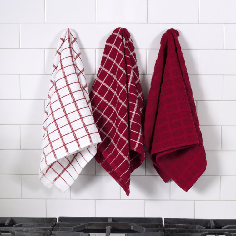 Ritz Paprika Red and White Cotton Terry Kitchen Towel Set