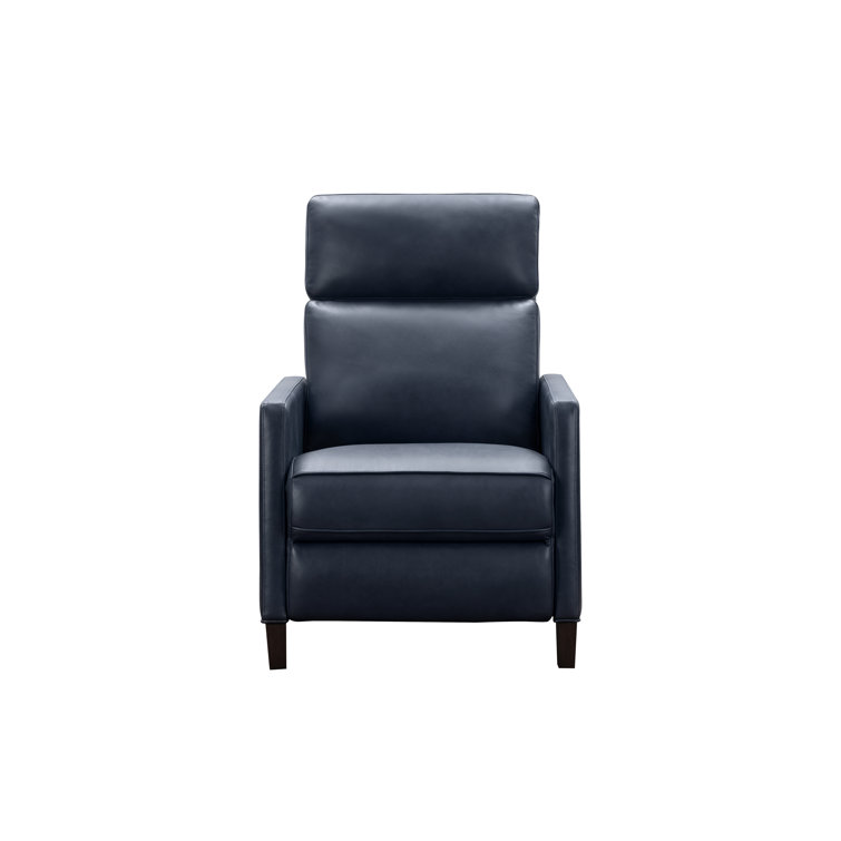 Barone Navy Blue Leather Recliner with Wood Legs