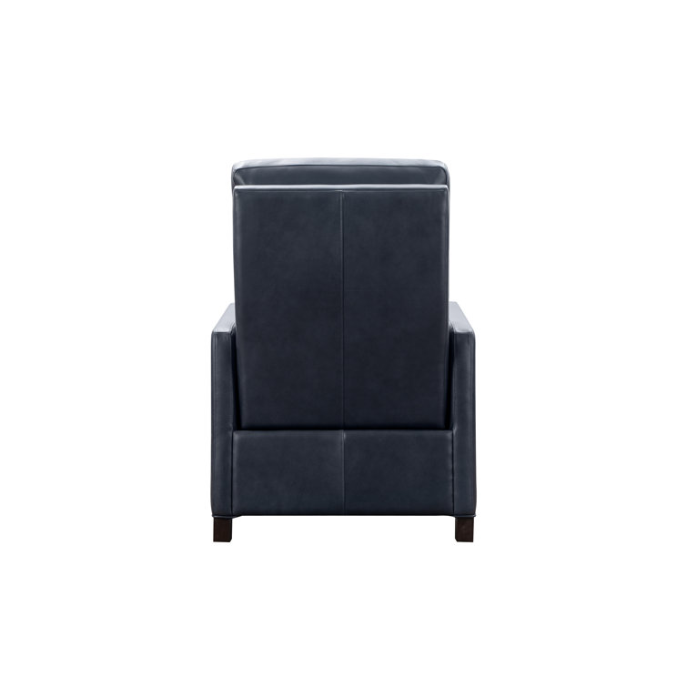 Barone Navy Blue Leather Recliner with Wood Legs
