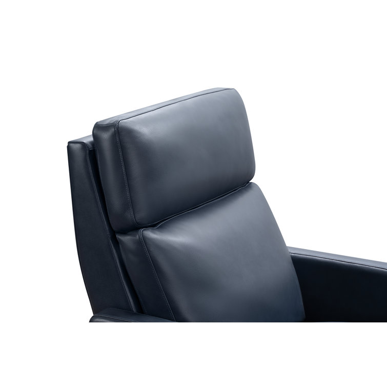 Barone Navy Blue Leather Recliner with Wood Legs