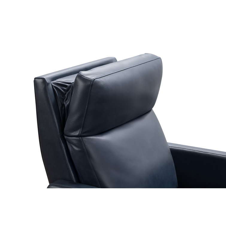 Barone Navy Blue Leather Recliner with Wood Legs