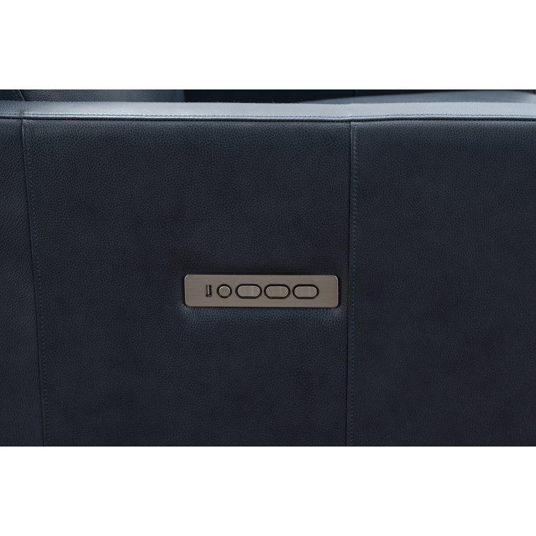 Barone Navy Blue Leather Recliner with Wood Legs