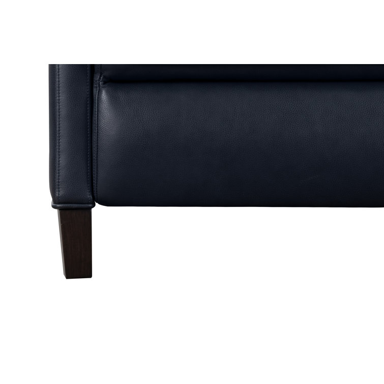 Barone Navy Blue Leather Recliner with Wood Legs