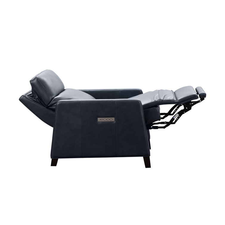 Barone Navy Blue Leather Recliner with Wood Legs