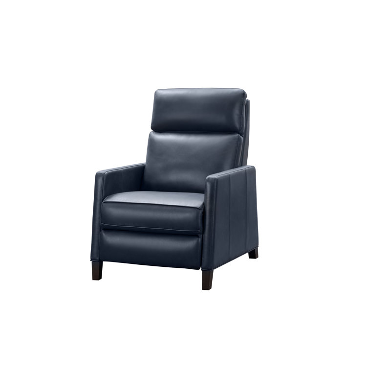 Barone Navy Blue Leather Recliner with Wood Legs