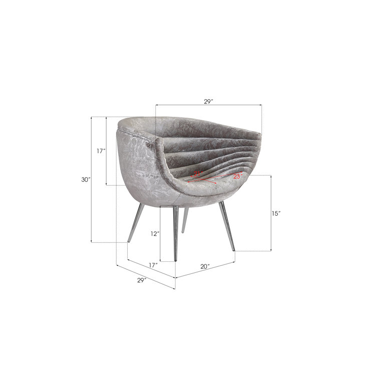Contemporary Gray Velvet Barrel Accent Chair with Metal Legs