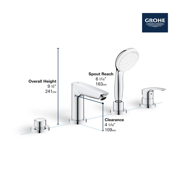 Eurosmart Chrome 4-Hole Deck Mounted Roman Tub Faucet with Hand Shower