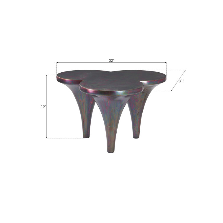 Marley Triangular Copper Finish Wood Coffee Table