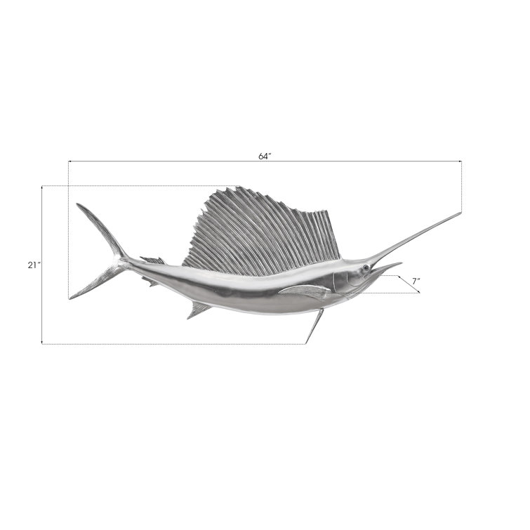 Silver Resin Sail Fish Wall Sculpture for Kids