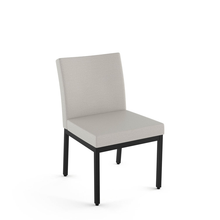 Black Thermofused Laminate Dining Table with Light Gray Chairs