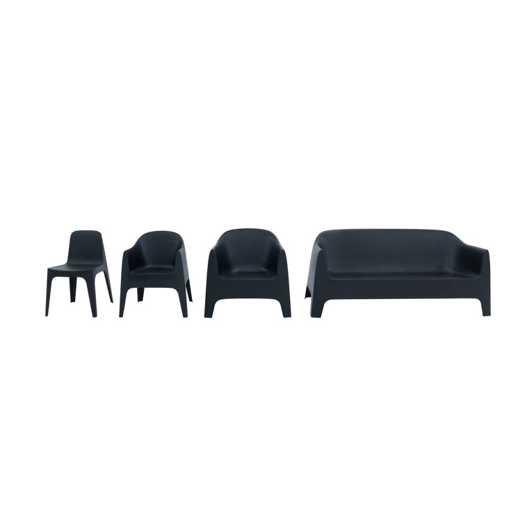 Solid Black Matte Polypropylene Outdoor Sofa
