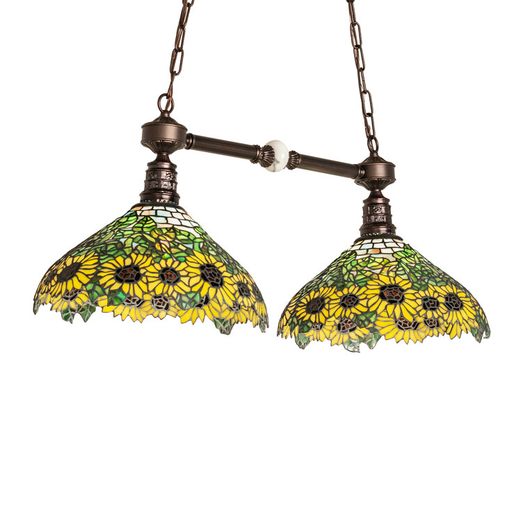 Wild Sunflower Stained Glass Bronze Island Pendant Light