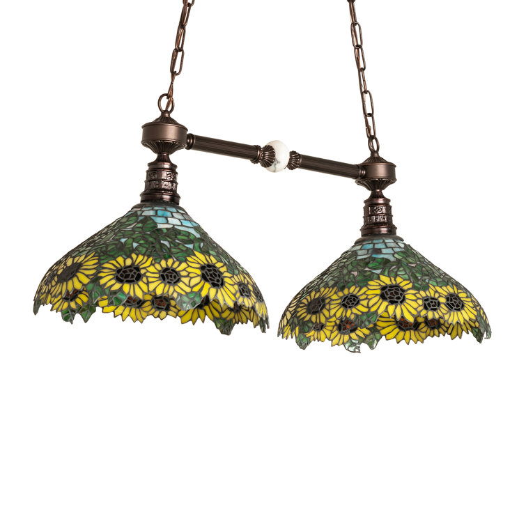 Wild Sunflower Stained Glass Bronze Island Pendant Light