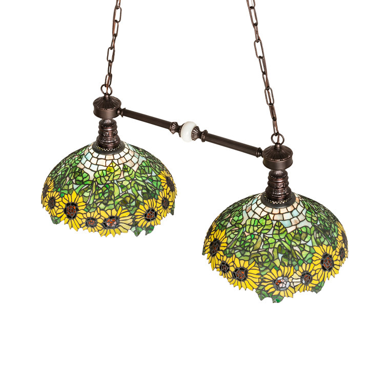 Wild Sunflower Stained Glass Bronze Island Pendant Light