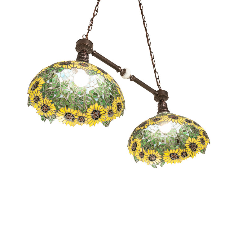 Wild Sunflower Stained Glass Bronze Island Pendant Light