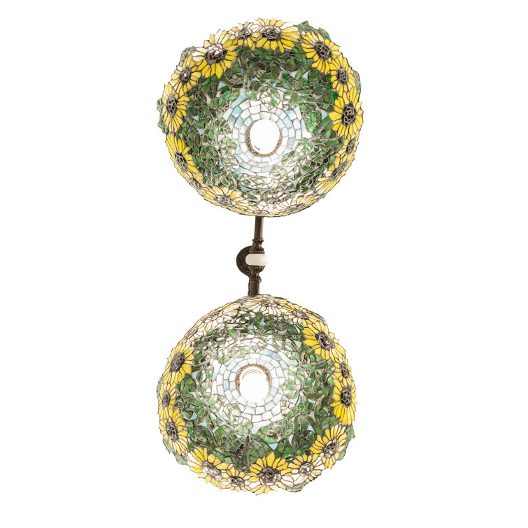 Wild Sunflower Stained Glass Bronze Island Pendant Light