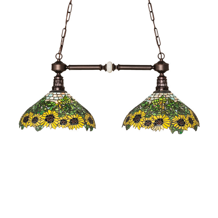 Wild Sunflower Stained Glass Bronze Island Pendant Light