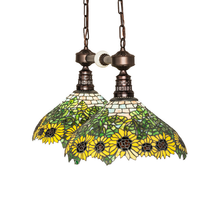 Wild Sunflower Stained Glass Bronze Island Pendant Light