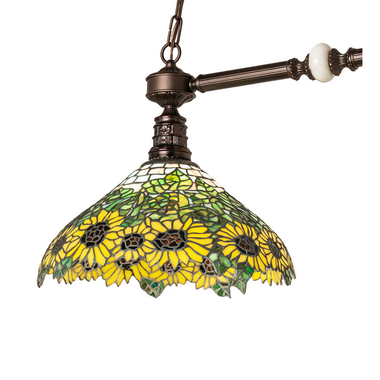 Wild Sunflower Stained Glass Bronze Island Pendant Light