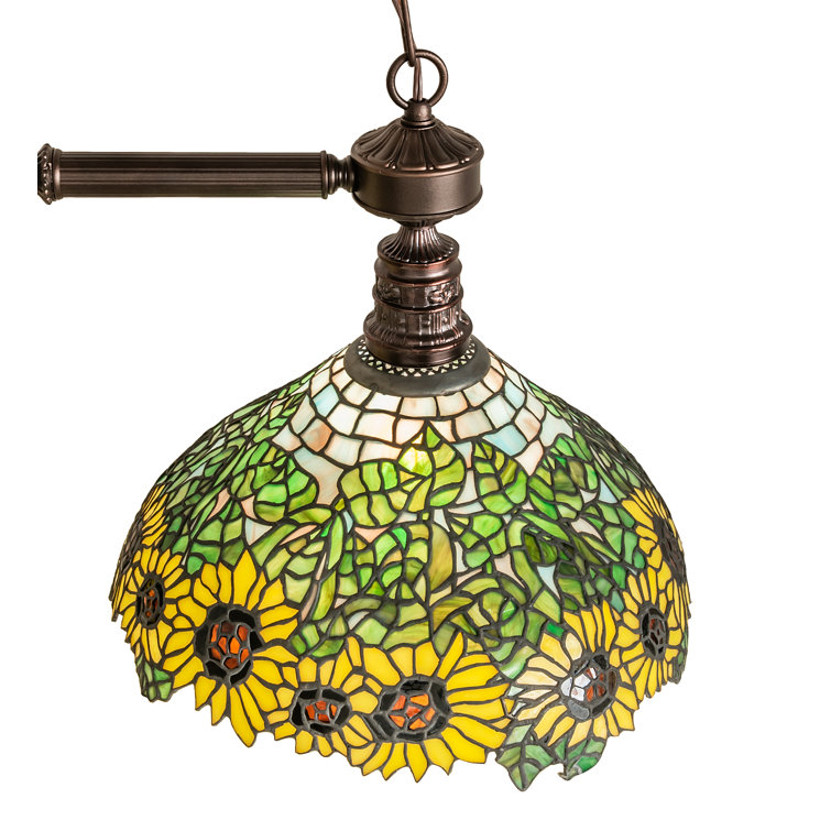 Wild Sunflower Stained Glass Bronze Island Pendant Light