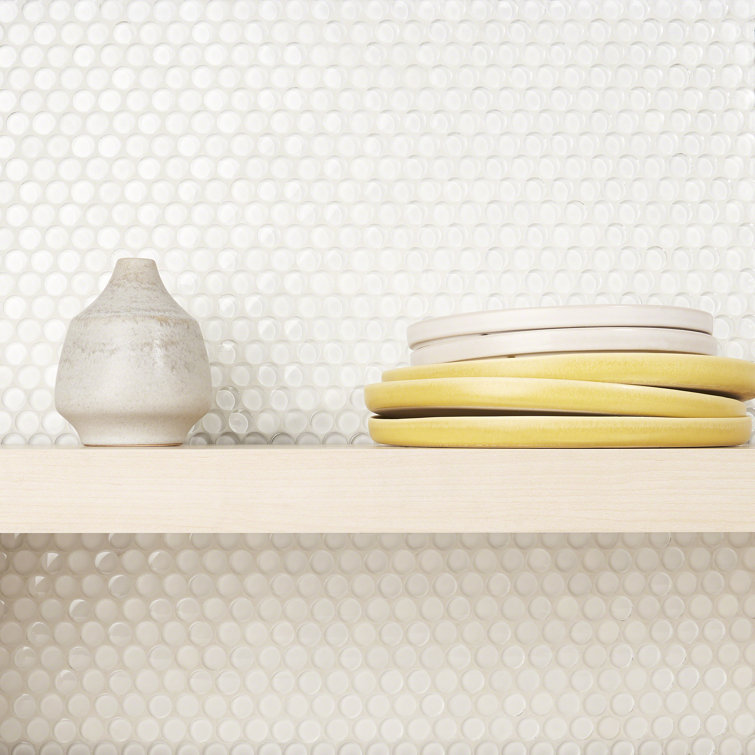 Super White Polished Glass Penny Round Mosaic Tile Sheet
