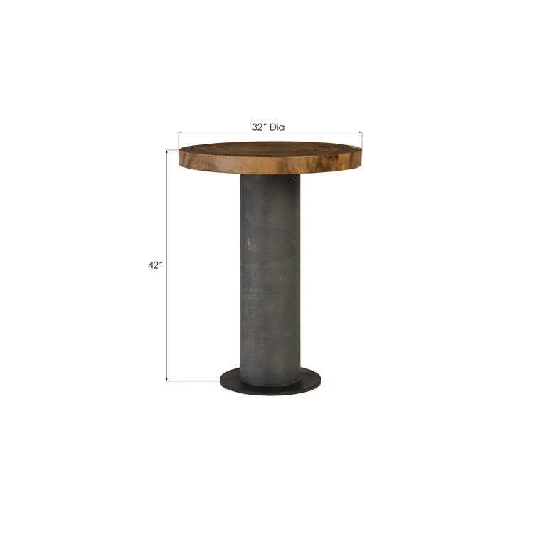 Modern Chamcha Wood & Concrete Round Bar Table in Gray/Brown