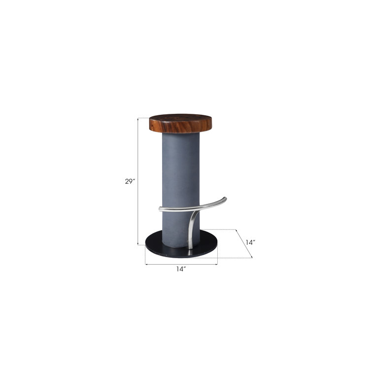 Gray and Brown Wood Metal Bar Stool with Footrest