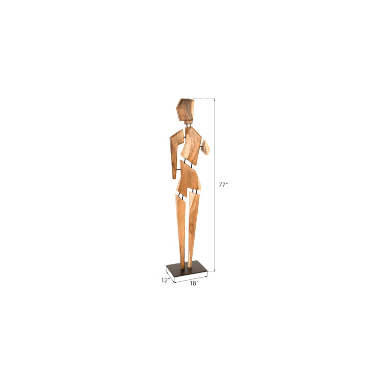 Tall Black and Brown Acacia Wood Sculpture with Iron Base