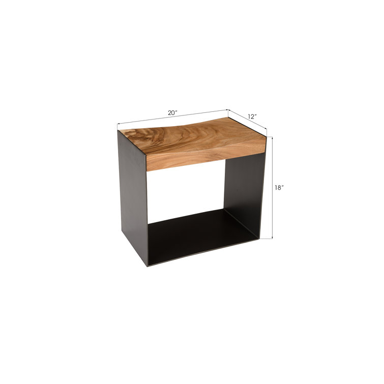 Black and Brown Metal and Wood Accent Stool
