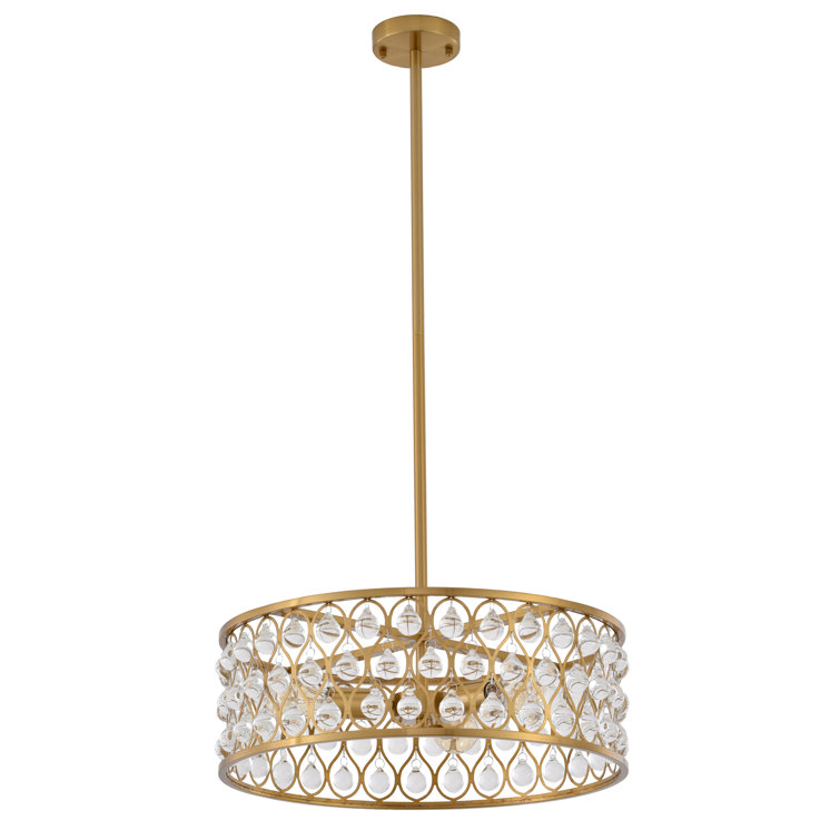 Elegant Black and Gold Metal Drum Chandelier with Clear Crystals