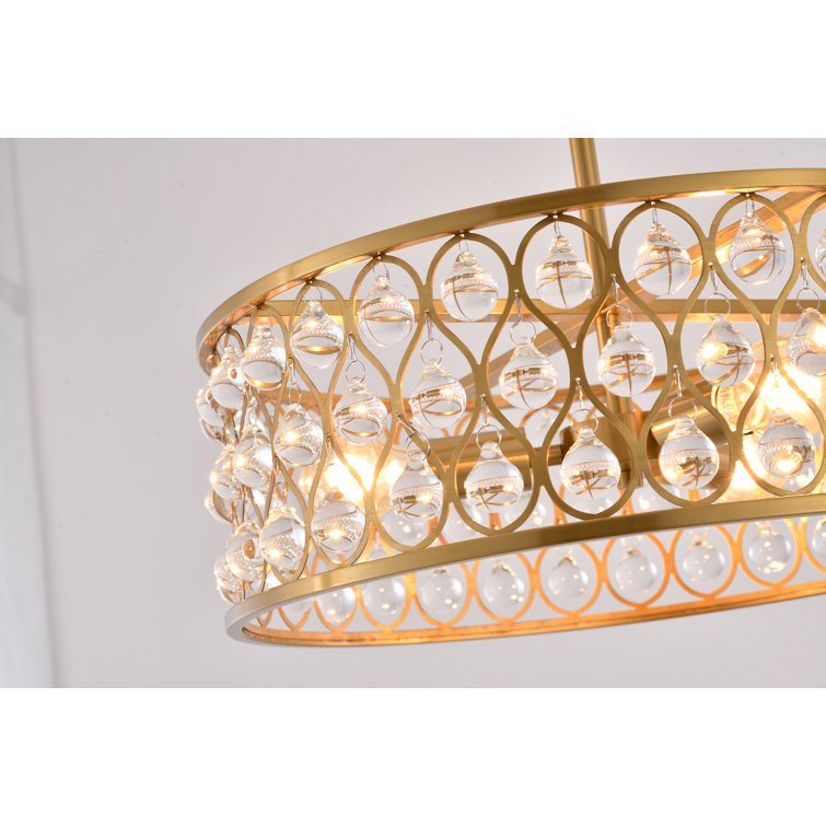 Elegant Black and Gold Metal Drum Chandelier with Clear Crystals