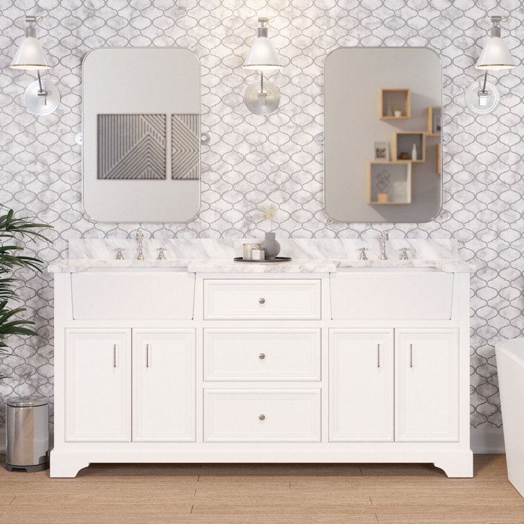 Franklin 72" White Double Bathroom Vanity with Carrara Marble Top