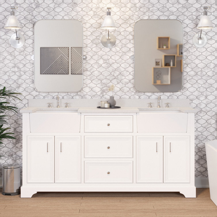 Franklin 72" White Double Bathroom Vanity with Carrara Marble Top