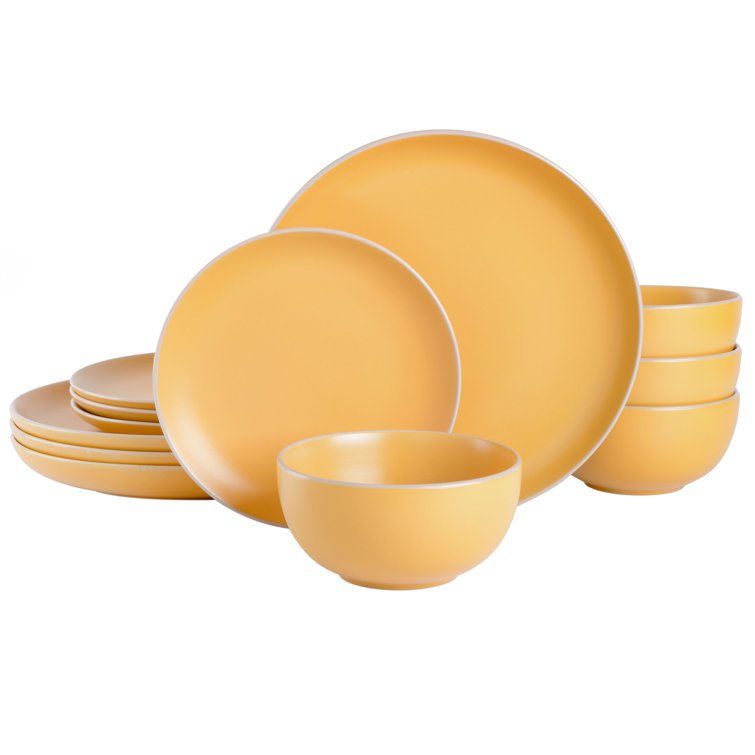 Yellow Ceramic 12-Piece Dinnerware Set, Service for 4