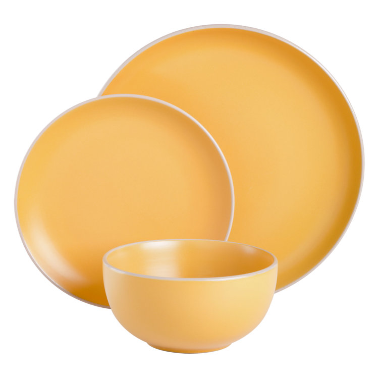 Yellow Ceramic 12-Piece Dinnerware Set, Service for 4
