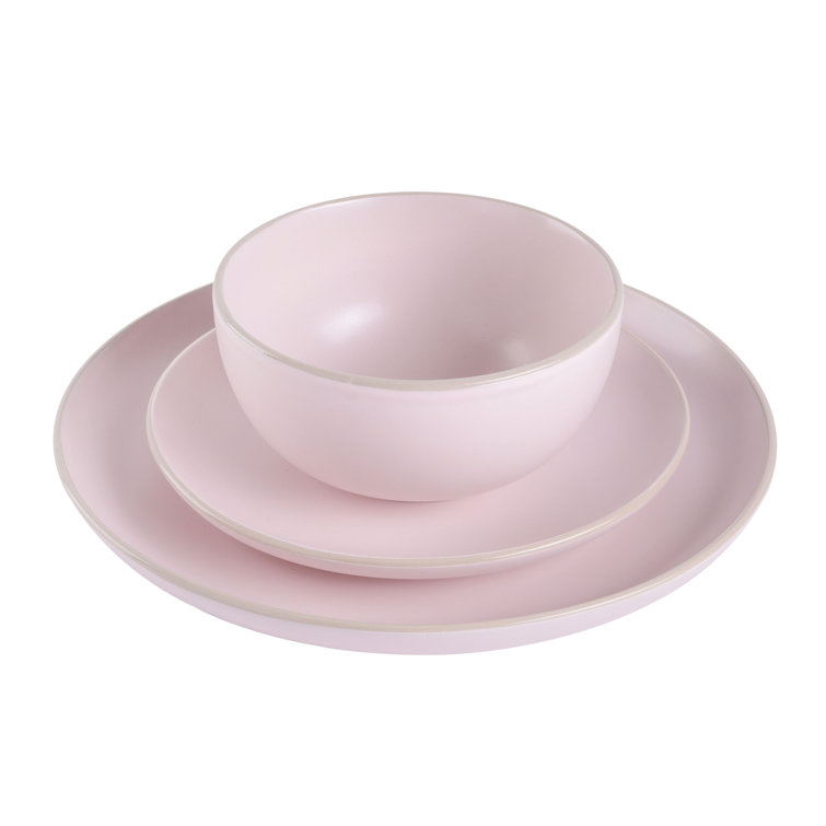 Pink and White Ceramic 12-Piece Dinnerware Set, Service for 4