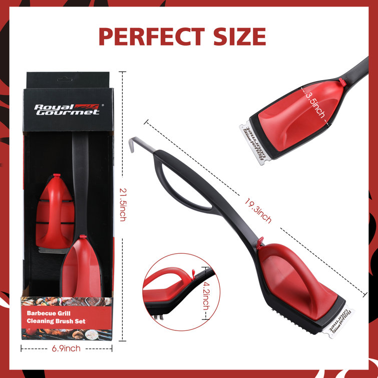 Royal Gourmet Red and Black Grill Cleaning Brush Set with Scraper