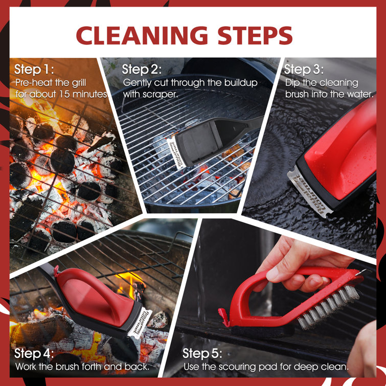 Royal Gourmet Red and Black Grill Cleaning Brush Set with Scraper