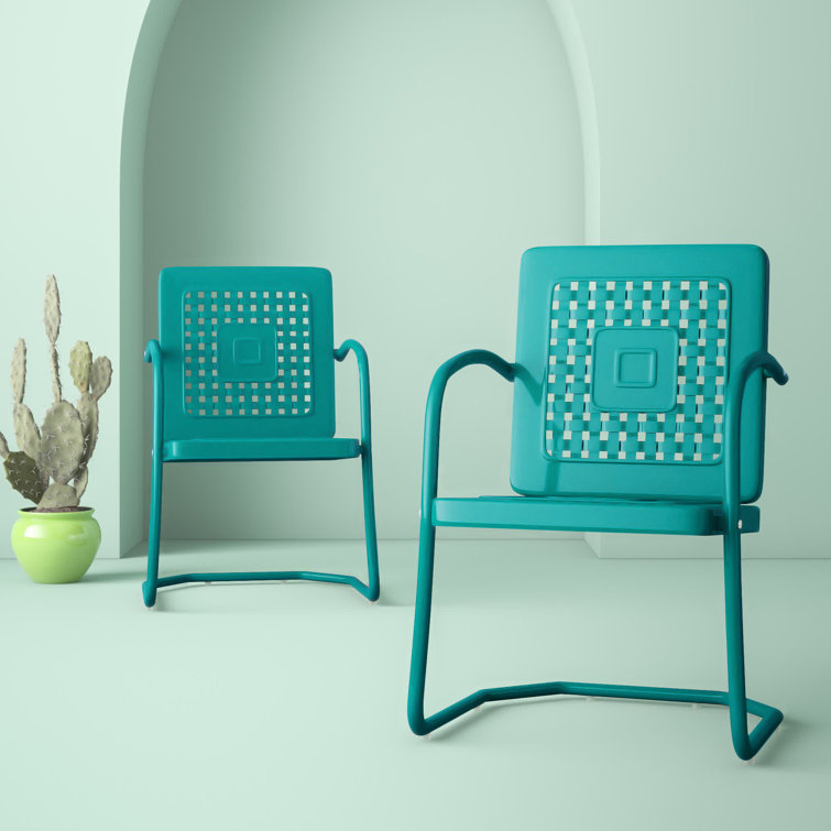 Vintage Turquoise Retro Metal Outdoor Armchair Set