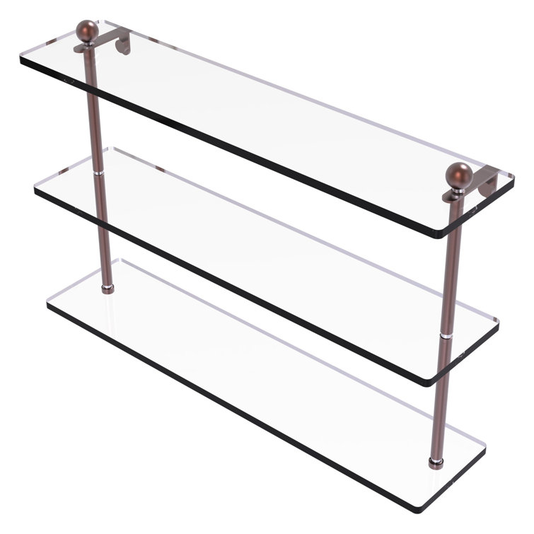 Antique Copper 22" Glass and Wood Wall Accent Shelf