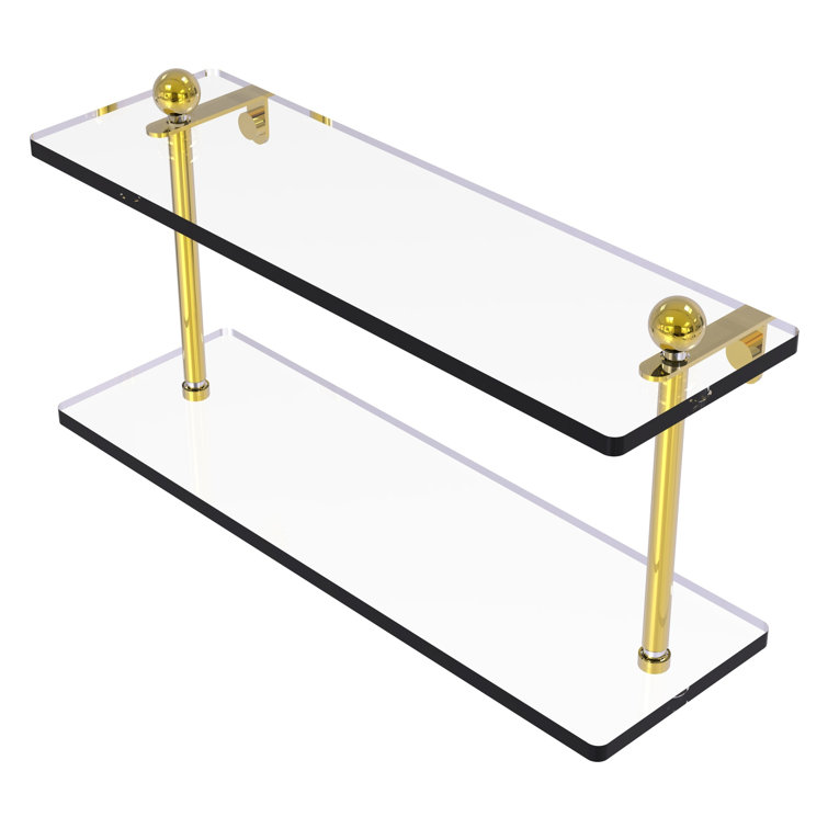 Polished Brass Two-Tier Glass Wall Accent Shelf