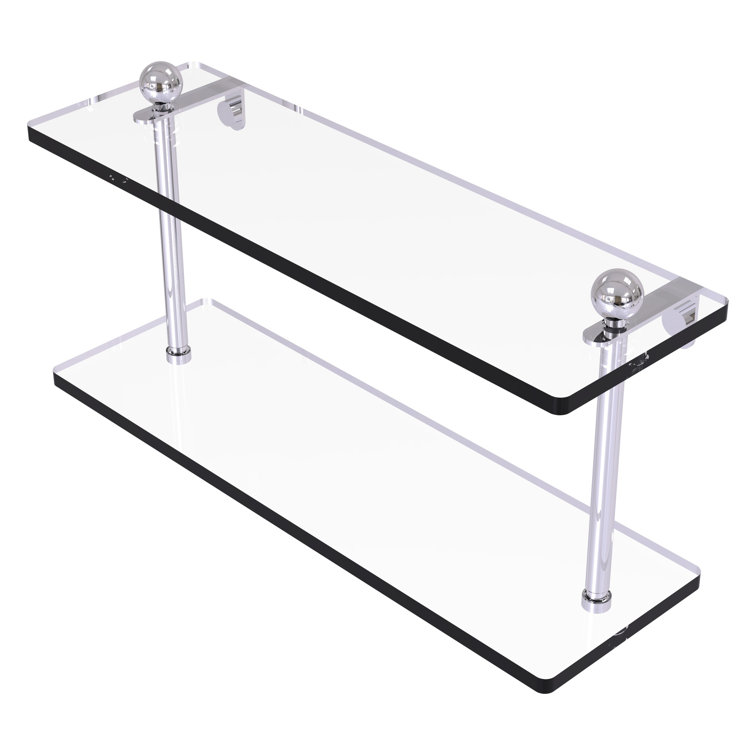 16" Polished Chrome Double Glass Wall Shelf