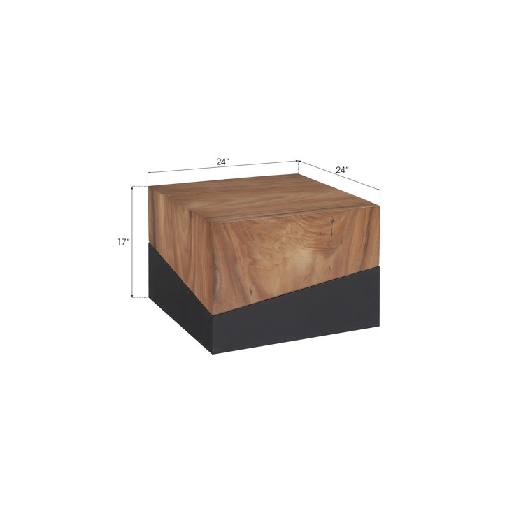 24" Brown and Black Square Wood Metal Coffee Table