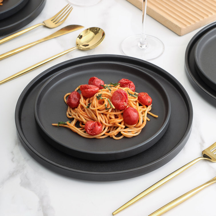 Matte Black Porcelain 16-Piece Outdoor Dinnerware Set