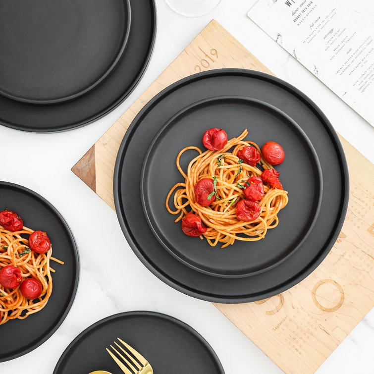 Matte Black Porcelain 16-Piece Outdoor Dinnerware Set